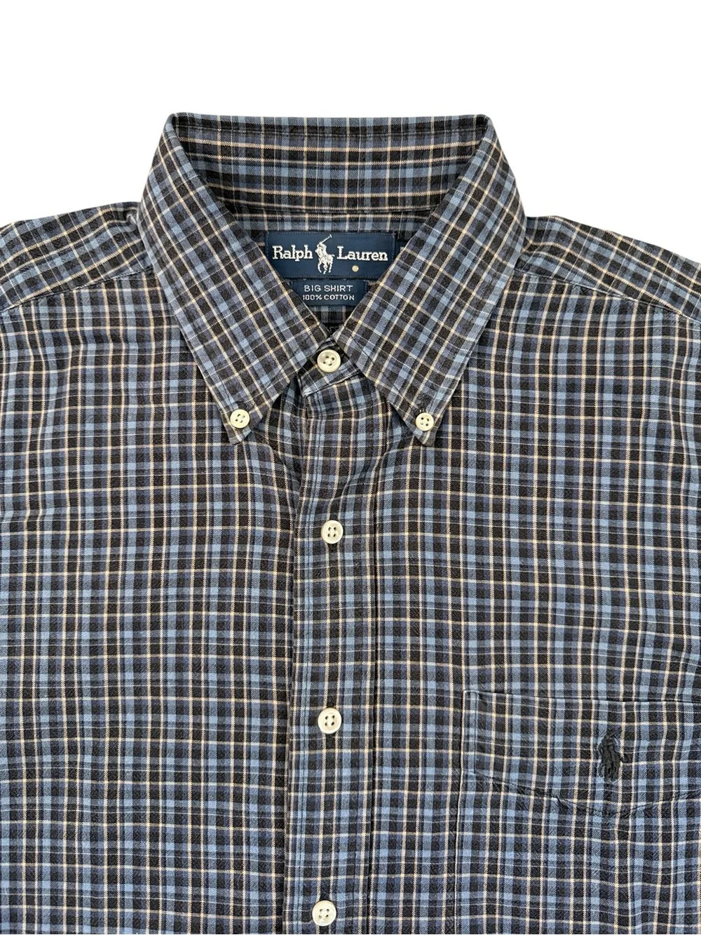 Polo Ralph Lauren Big Shirt Plaid Button Down Cotton Oversized Medium Blue - Picture 6 of 12